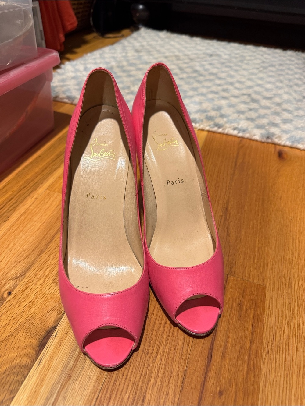 Christian Louboutin Hot Pink Peep-Toe Leather Pumps